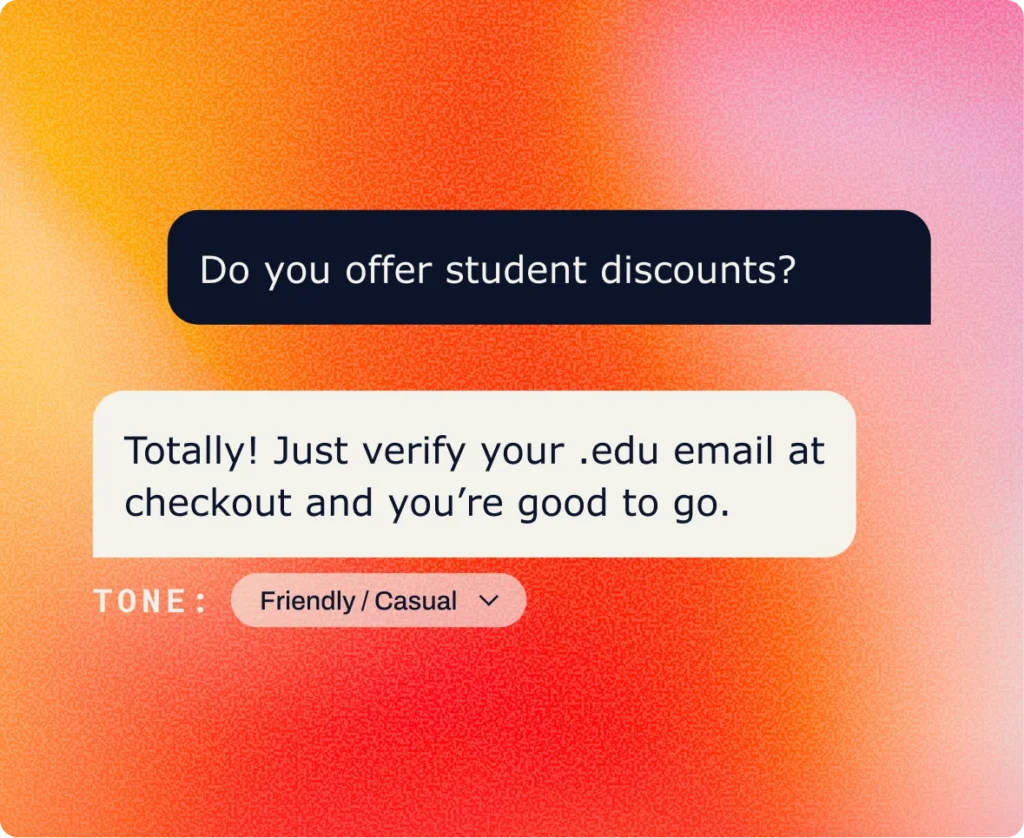 Co-pilot conversation showing response for "do you offer student discounts" is friendly and casual